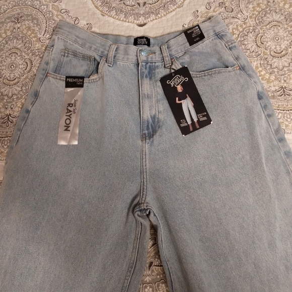Nwt Simple Society High-rise Barrel Jeans, Baggy Tapered Rolled cuff Light Wash - Picture 3 of 11